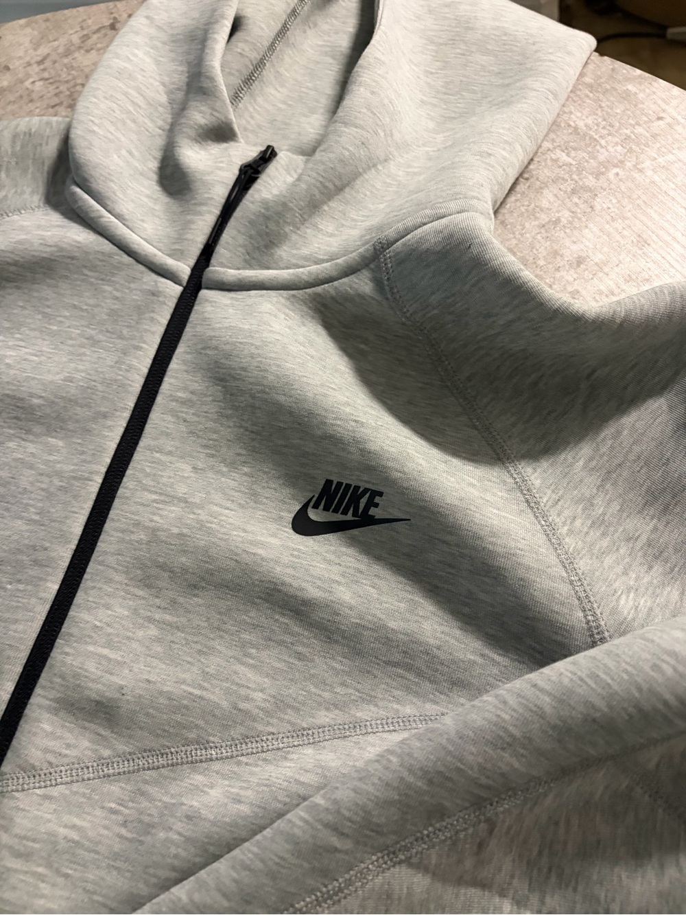 Nike Light Gray Hoodie with Black Trim and Red Logo Tag - Picture 2 of 5